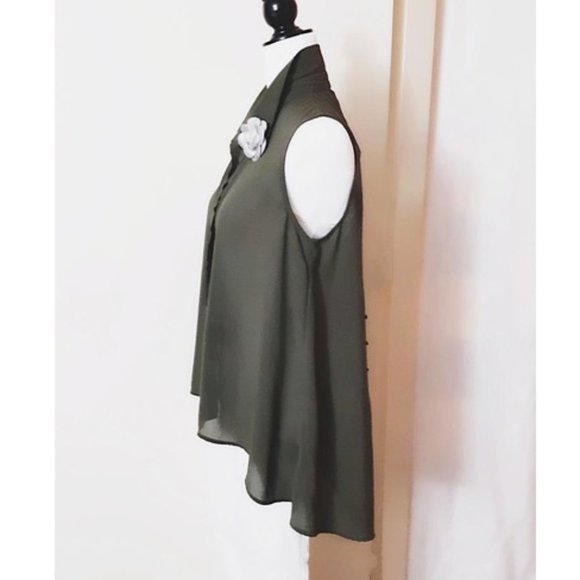 SEDUCTIONS Green Tunic Top Spread Collar Button Front Hi-low A-line Sleeveless - Picture 3 of 11